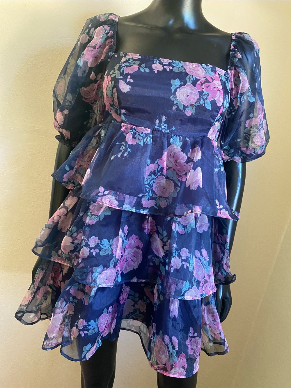 Altar'd State Navy Smocked Bodice Floral Dress - Picture 4 of 13